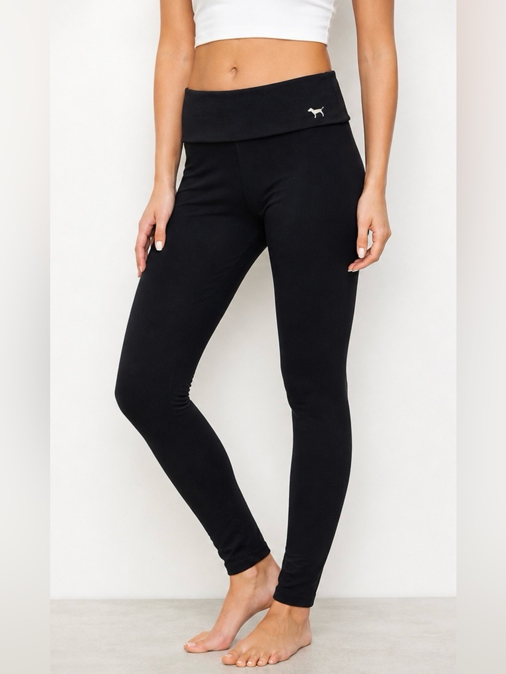 PINK Victoria’s Secret Yoga Black Leggings Fold Over Waist Size Med loungewear
